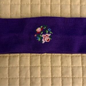 Meister Knit Headband with Cross Stitched Floral Design.